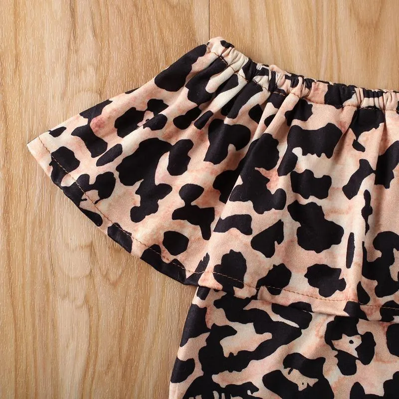 2-piece Leopard Pattern Dress & Short Jeans for Toddler Girl Wholesale children's clothing