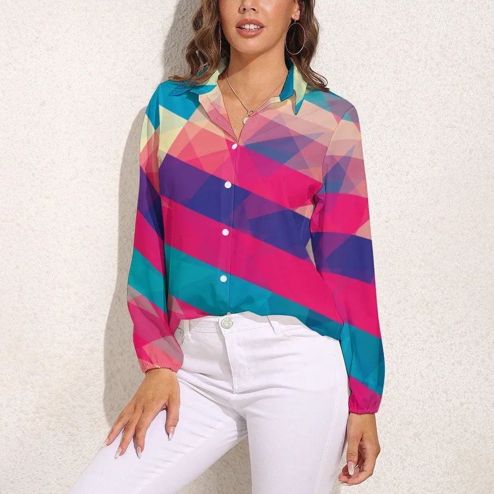 Abstract Blouse Women, Pink Turquoise Blouse, Stripe Top Women, Stripe Blouse Women, High Fashion Blouse Women, Blue Pink Top,Semi Sheer Top