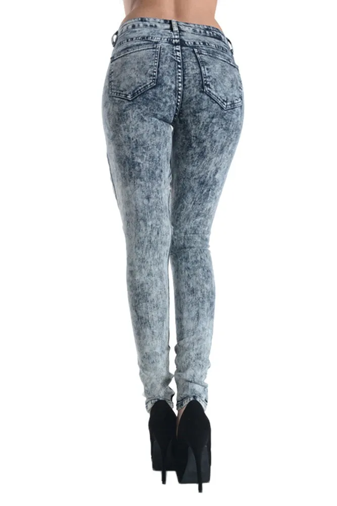 Acid Wash Destroyed Skinny Fit Jeans