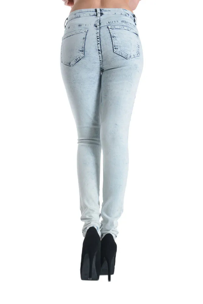 Acid Wash Destroyed Skinny Fit Jeans