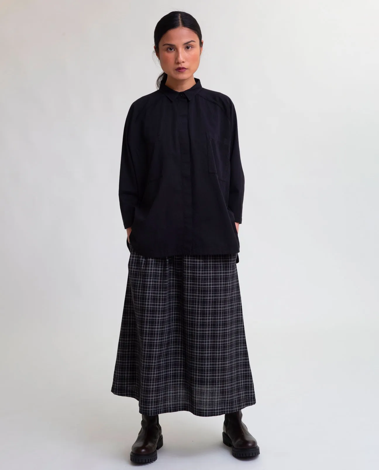 Ashley-Cay Organic Cotton Skirt In Black & White Check