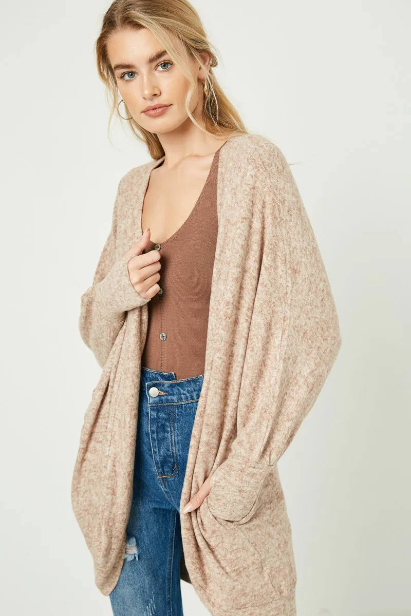 Autumn Oversized Cozy Brown Open Cardigan Cover with Dolman Sleeves S-L