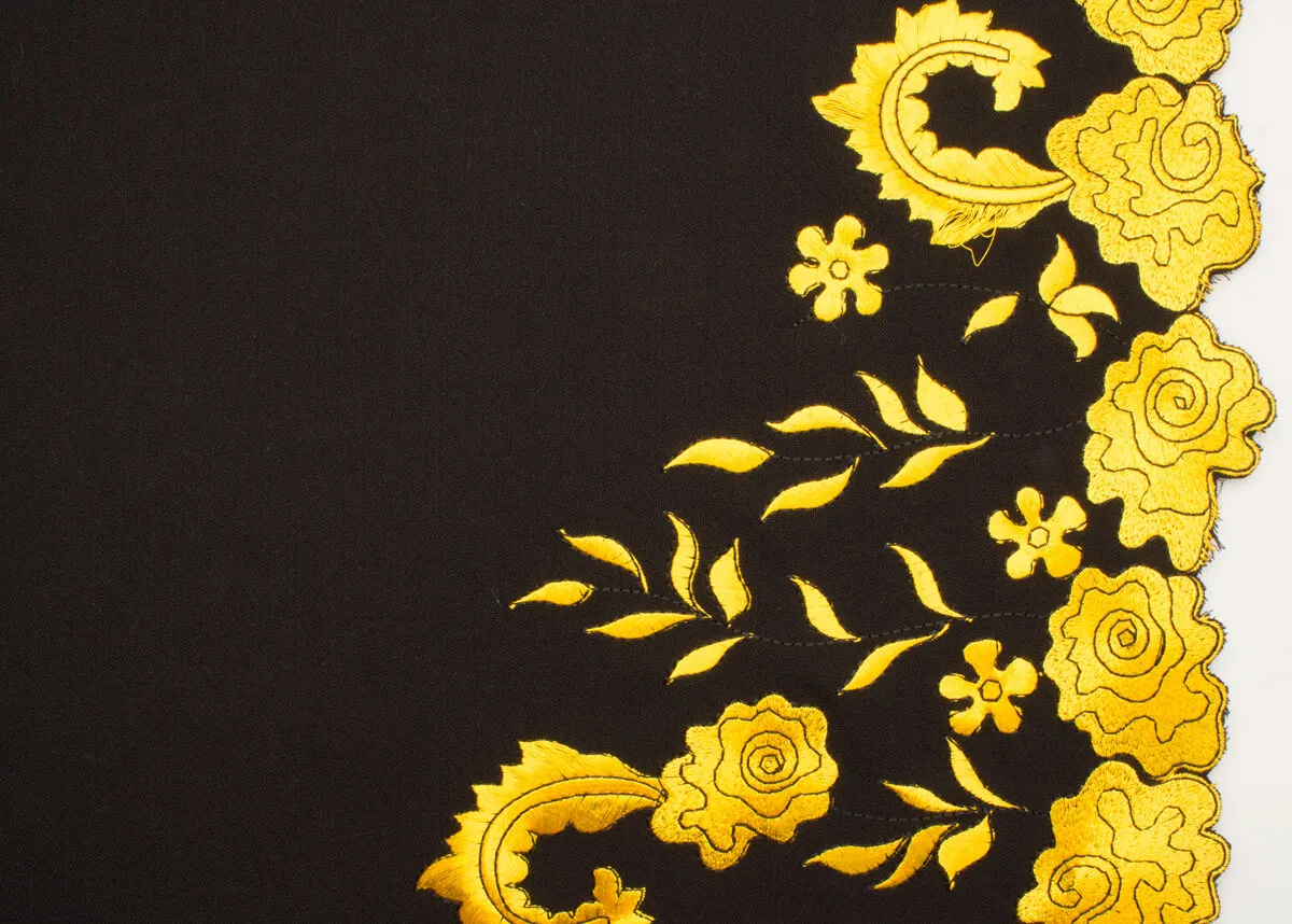 Black/Yellow Wool Blend with Floral Border