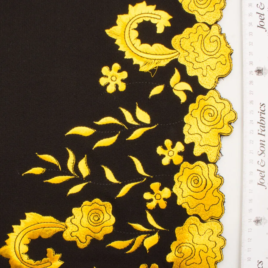 Black/Yellow Wool Blend with Floral Border