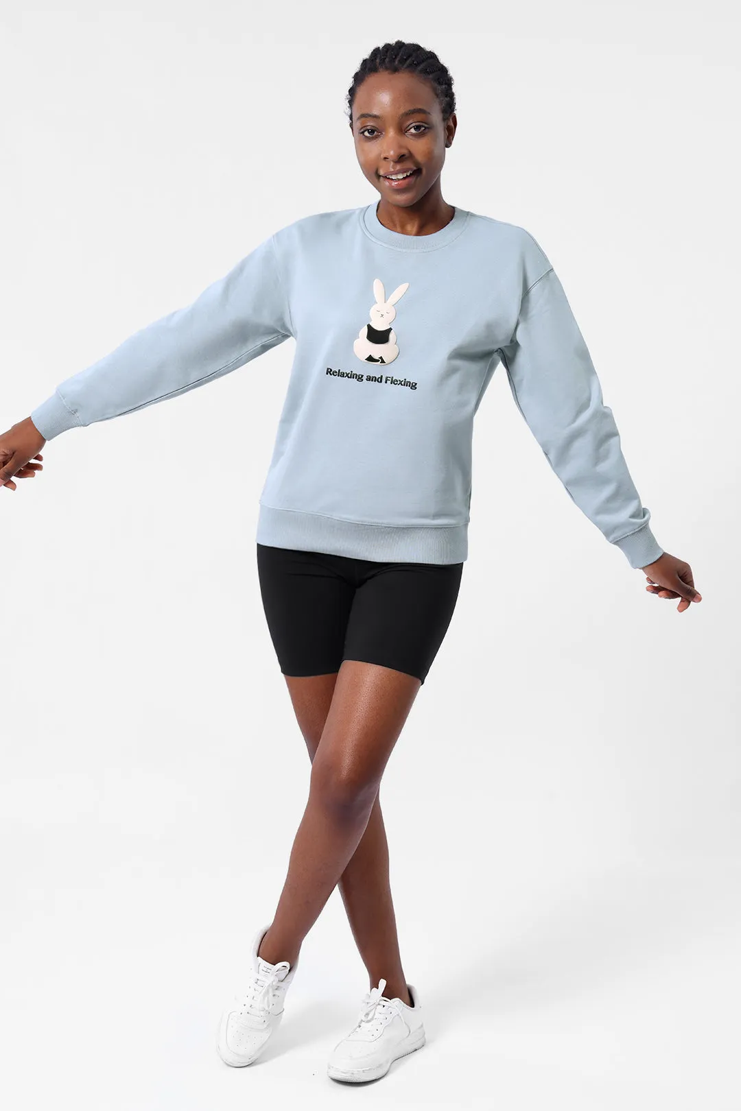 Bunny Sports Series Print Round Neck Sweatshirt-Yoga Bunny