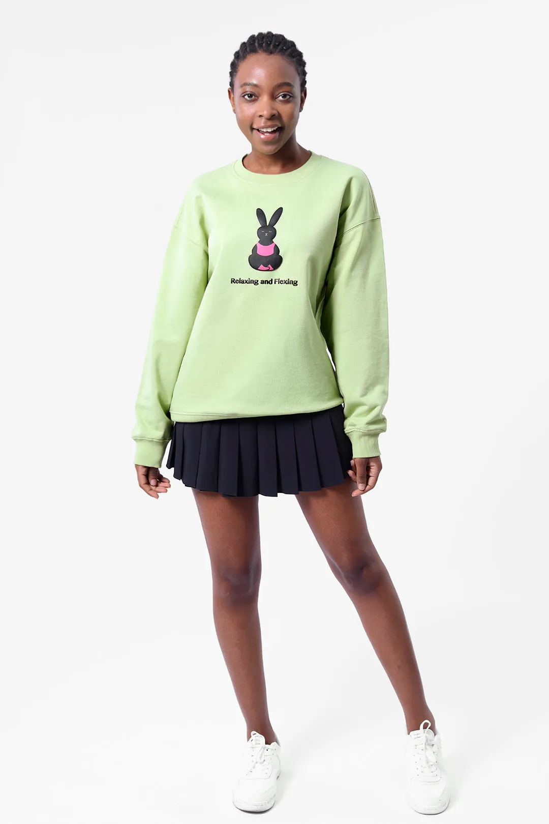 Bunny Sports Series Print Round Neck Sweatshirt-Yoga Bunny