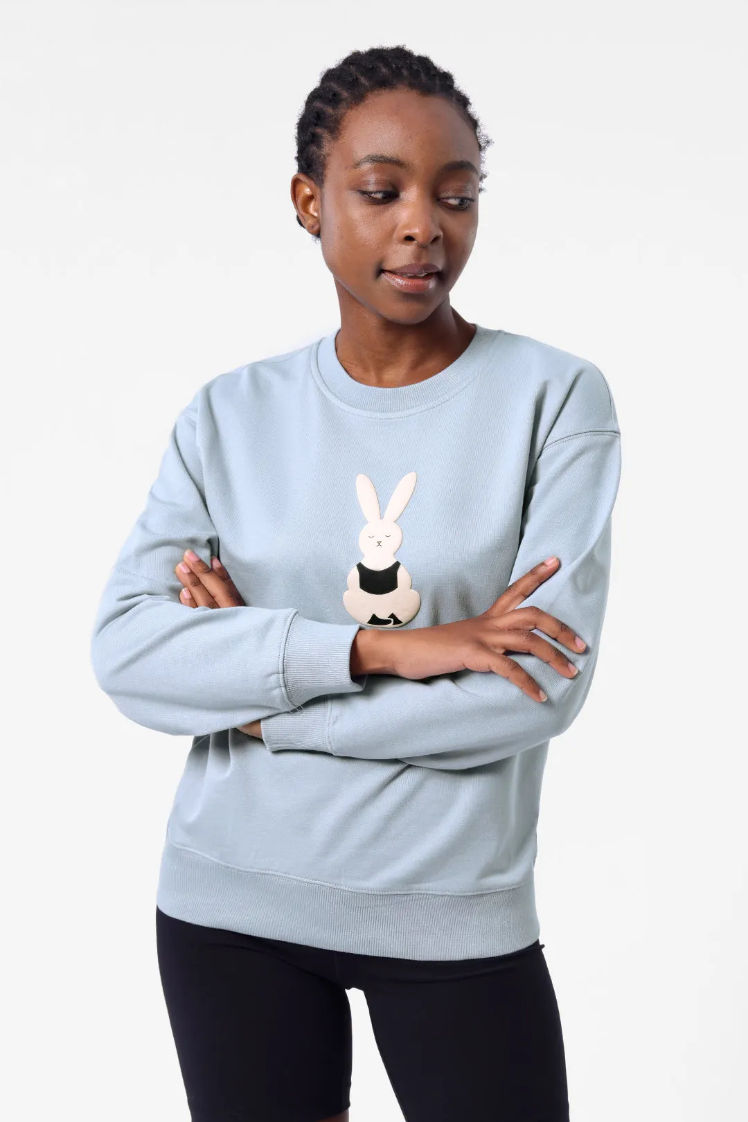 Bunny Sports Series Print Round Neck Sweatshirt-Yoga Bunny