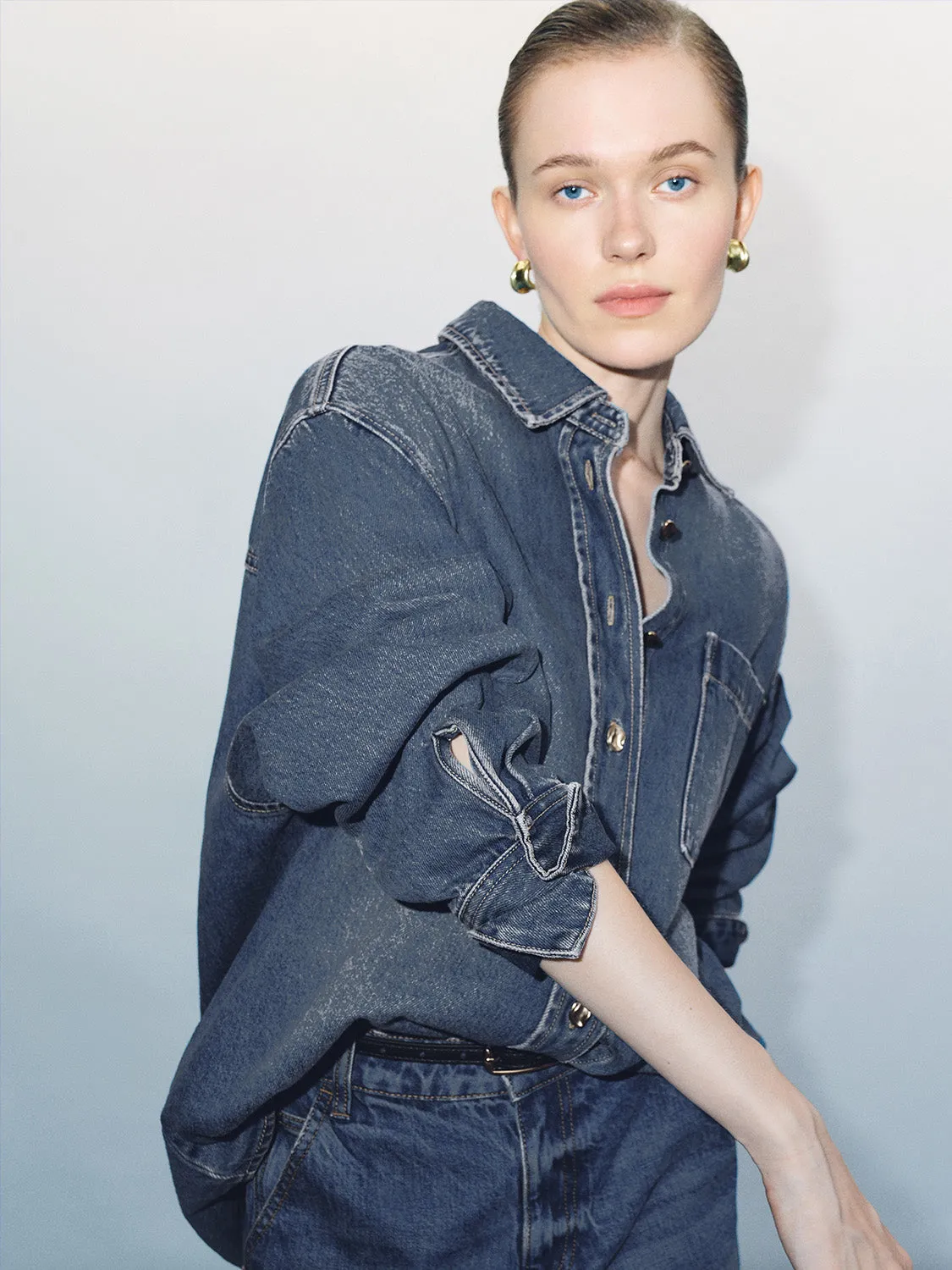 Button Up Loose Denim Shirt