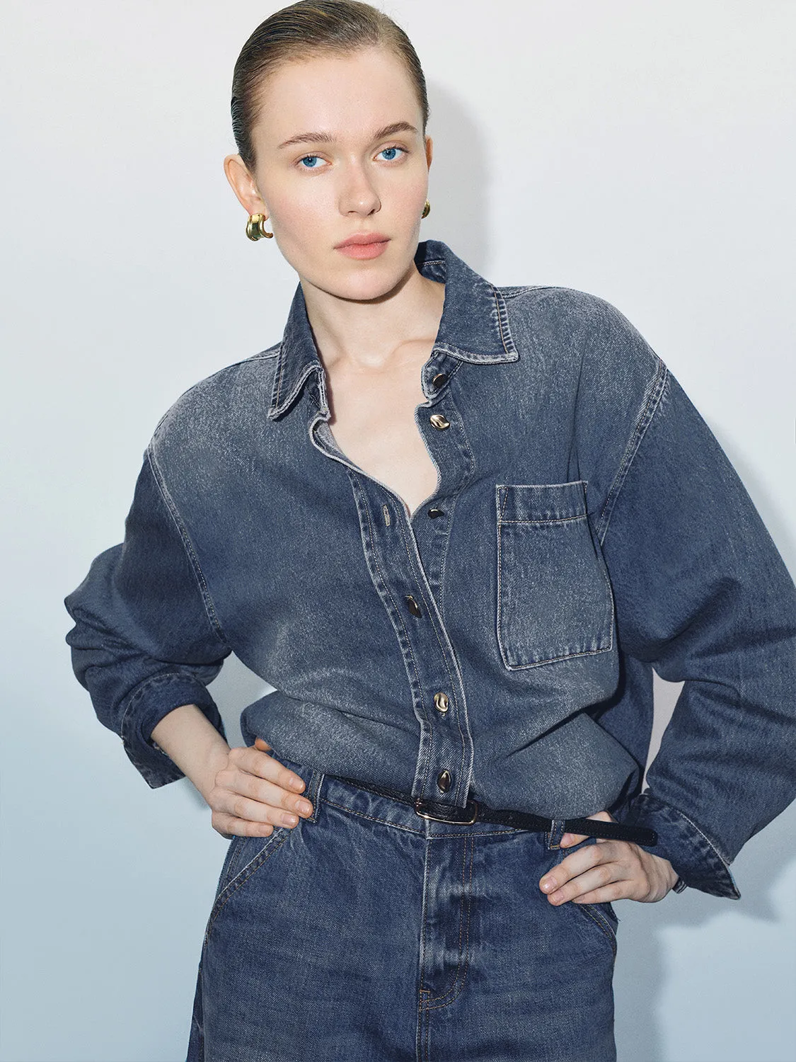 Button Up Loose Denim Shirt