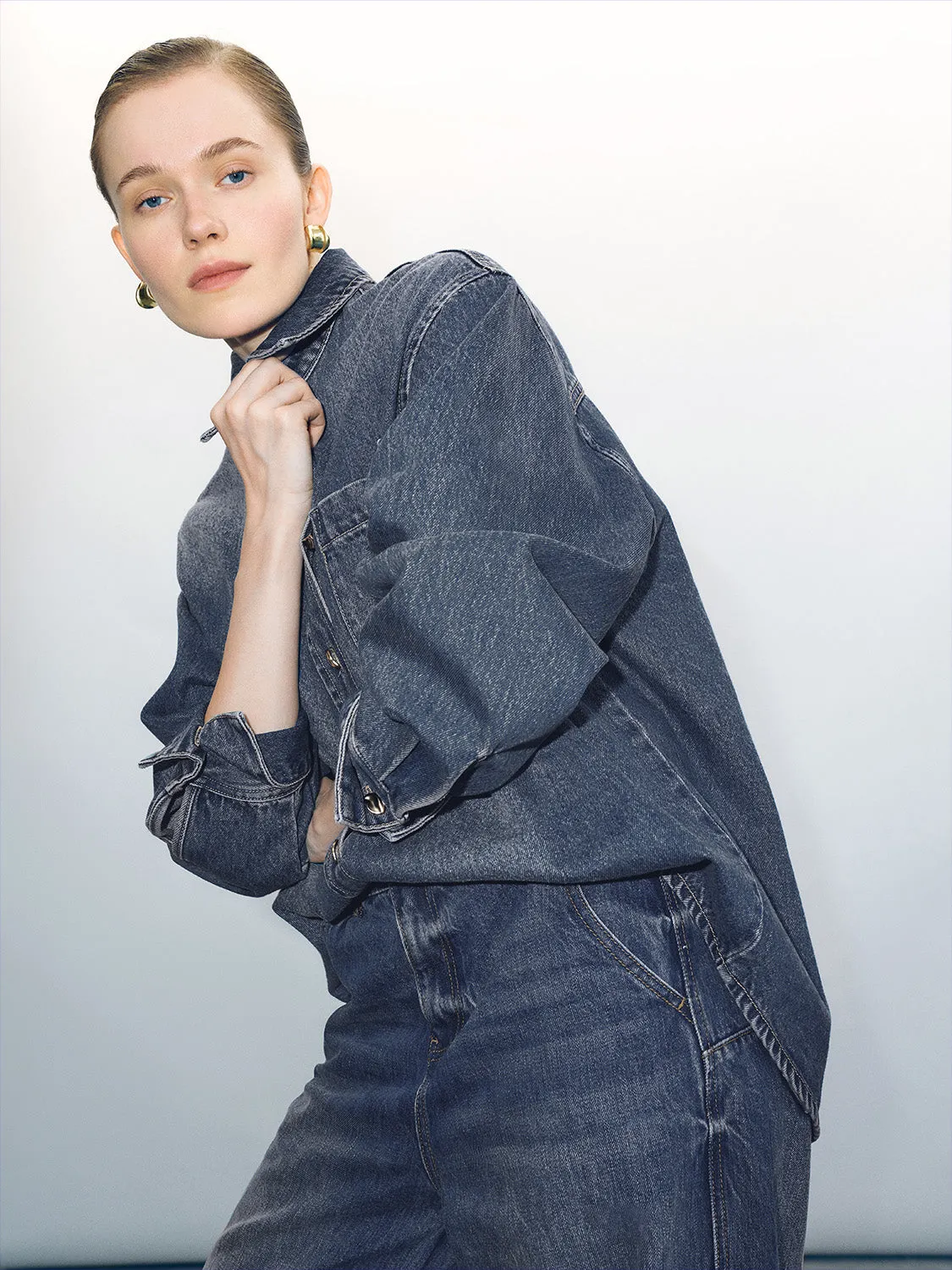 Button Up Loose Denim Shirt