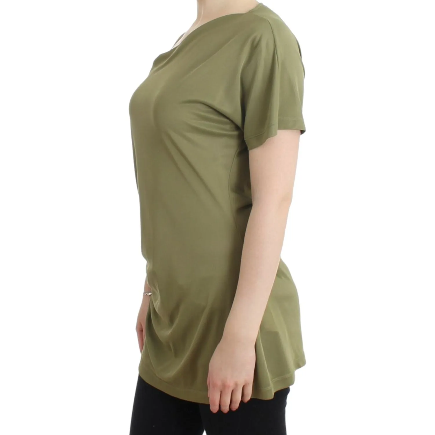 Cavalli Elegant Green Jersey Blouse with Gold Accents