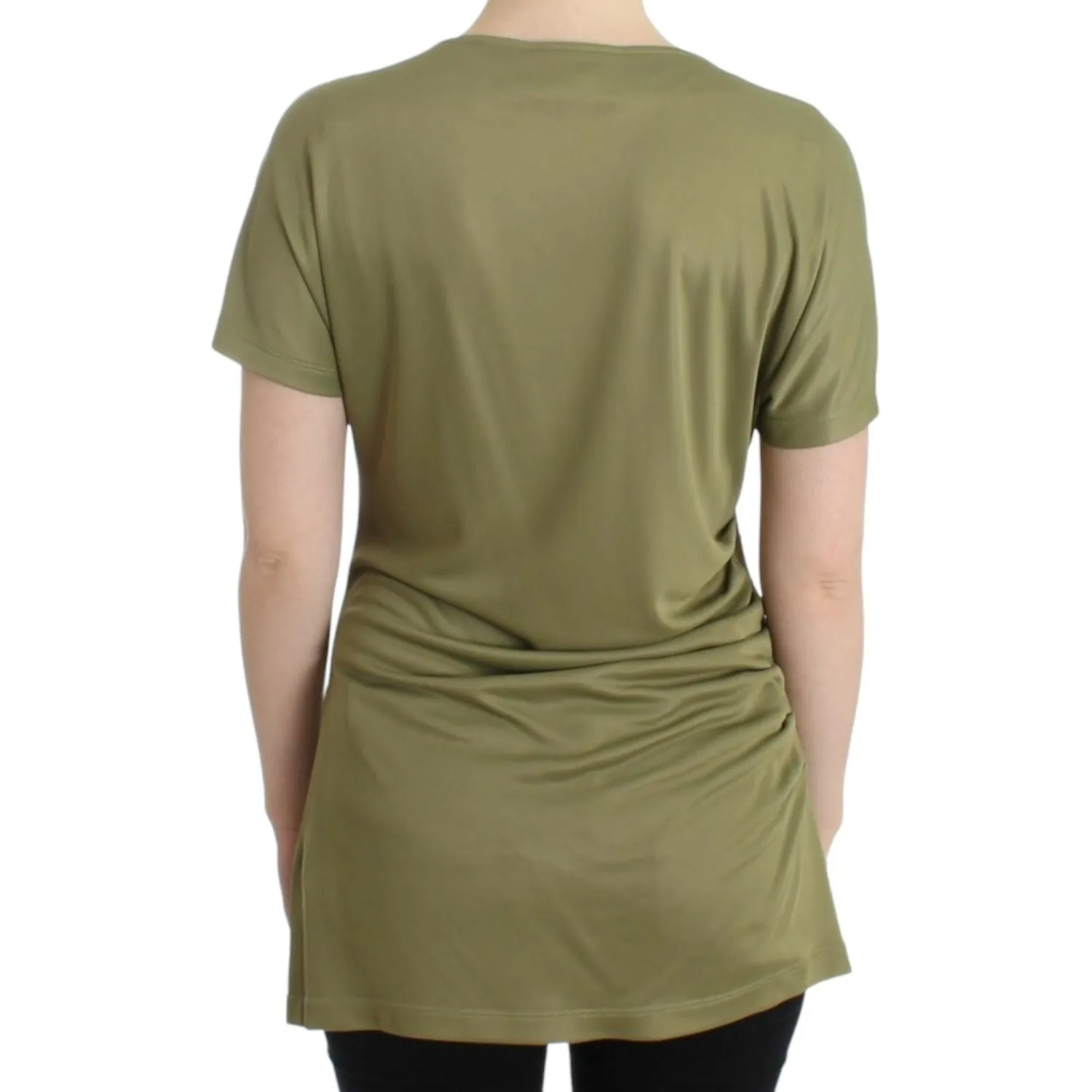 Cavalli Elegant Green Jersey Blouse with Gold Accents