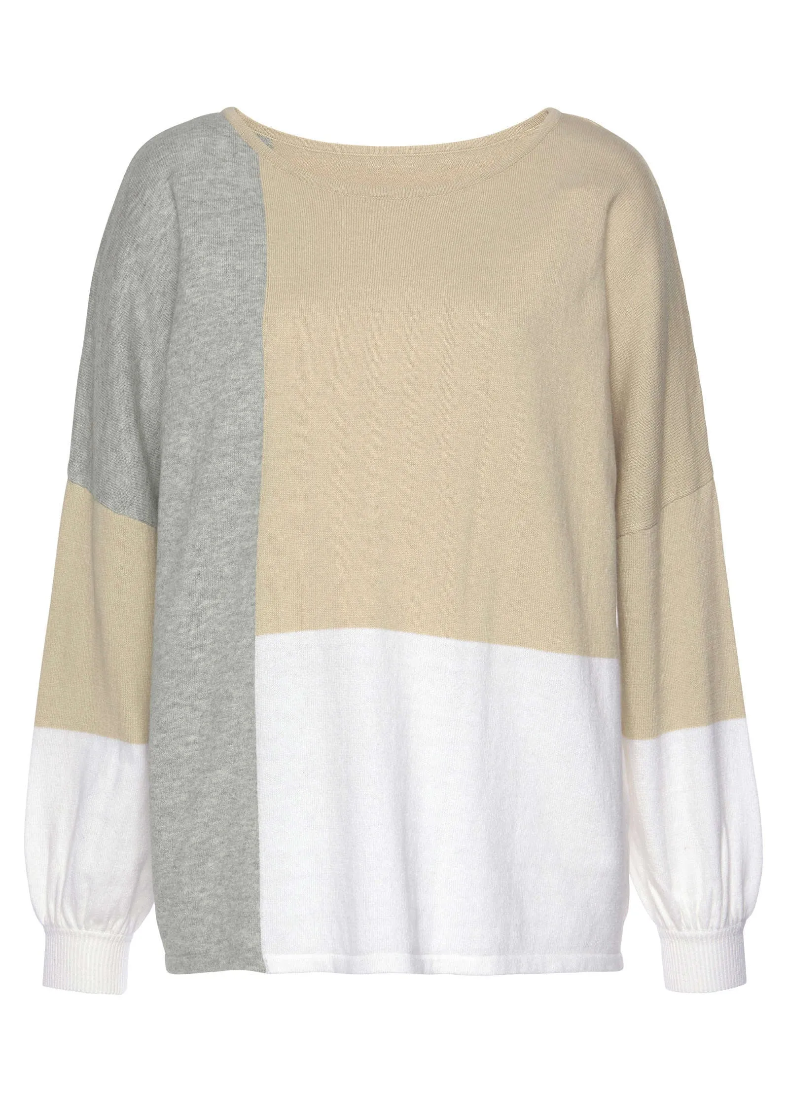 Colorblock Sweater - White & Taupe