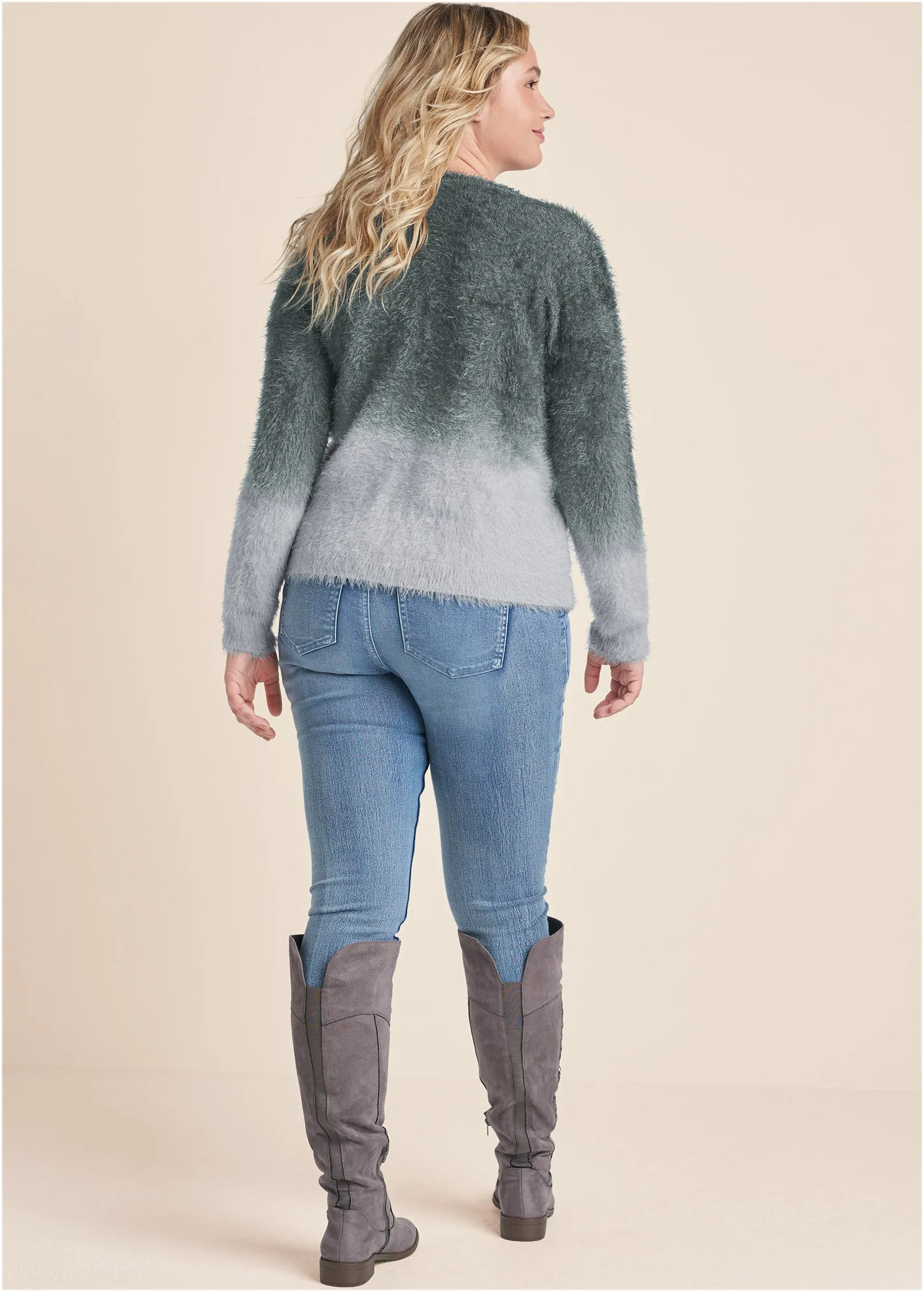 Cozy Pearl Trim Sweater - Grey Multi