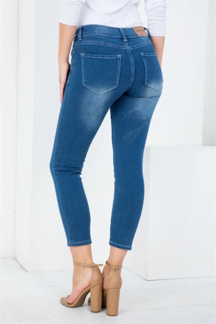 Denim Front Button & Zip Closure Skinny Leg Jeans