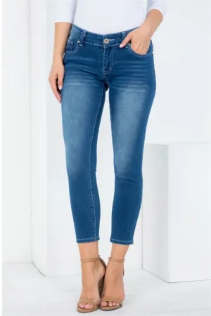 Denim Front Button & Zip Closure Skinny Leg Jeans