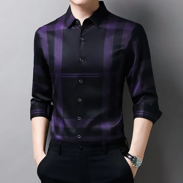 Elegant Silk Plaid Casual Shirts