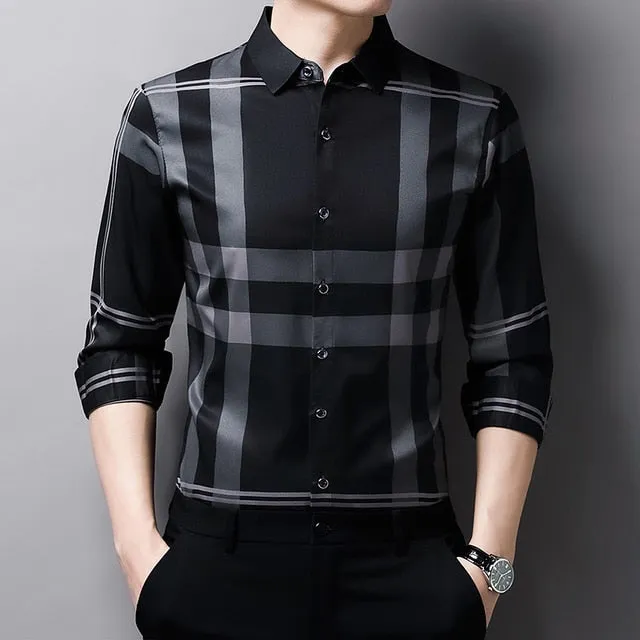 Elegant Silk Plaid Casual Shirts