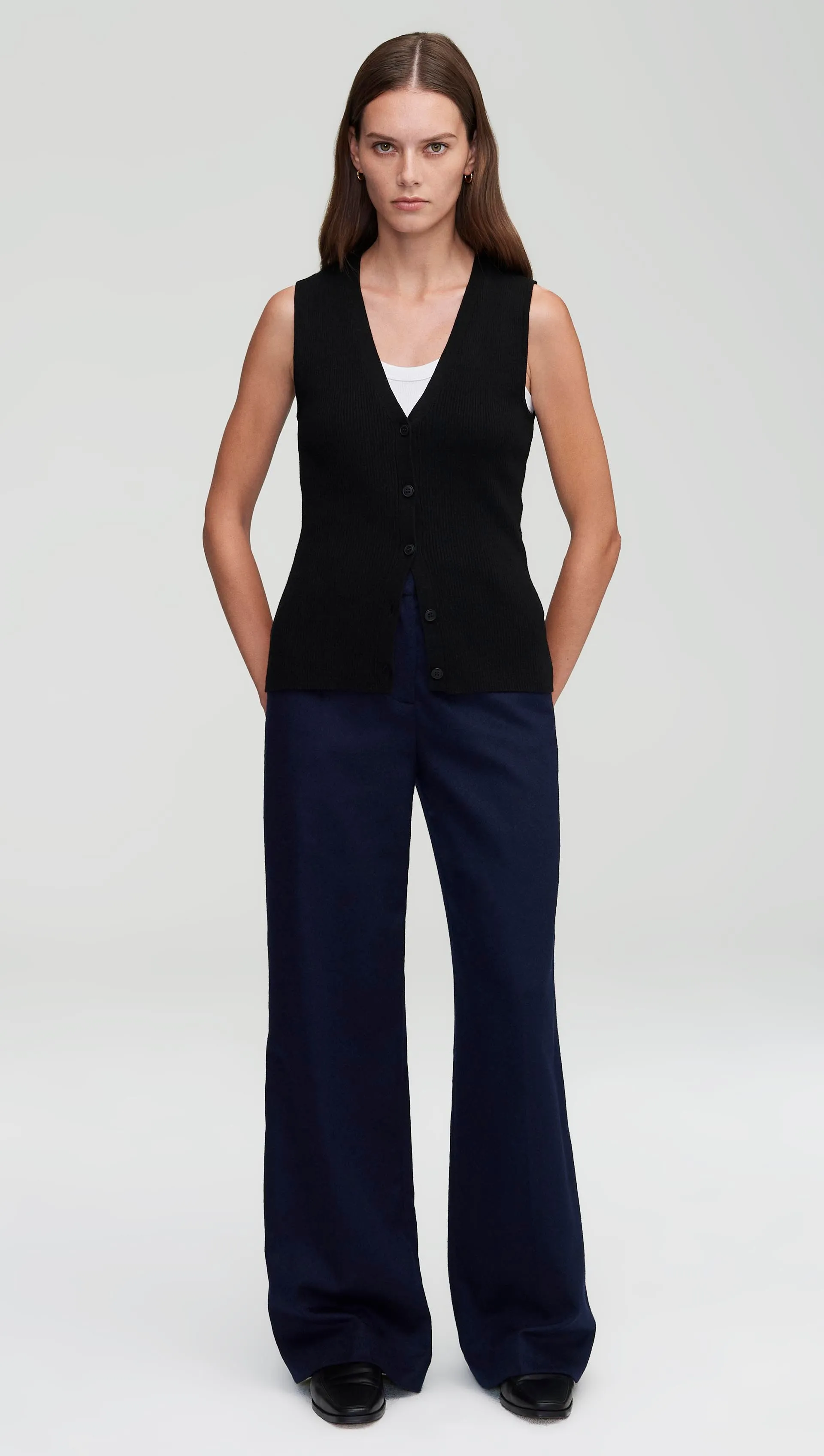 Everyday Knit Rib Waistcoat in Viscose Wool | Black