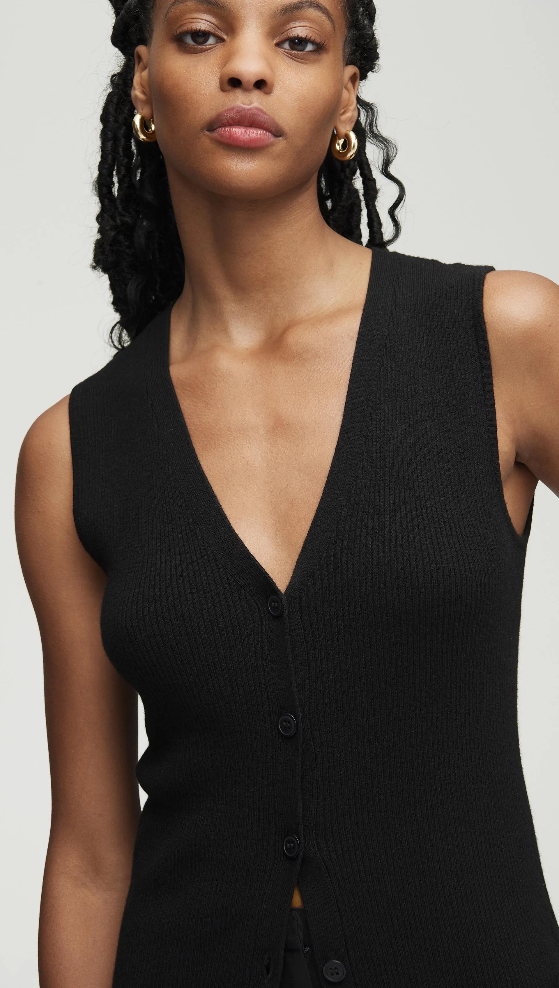 Everyday Knit Rib Waistcoat in Viscose Wool | Black