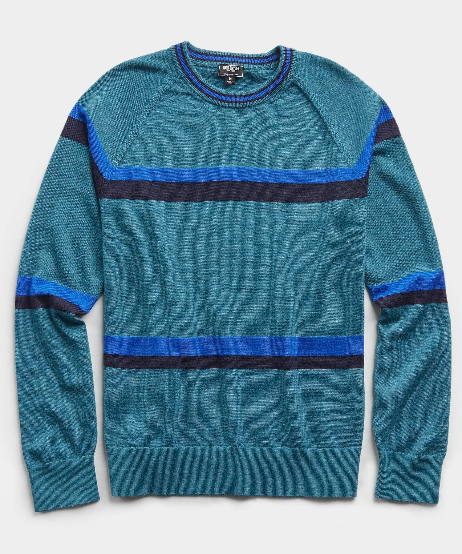 Fine Italian Merino Wool Stripe Crew in Turquoise