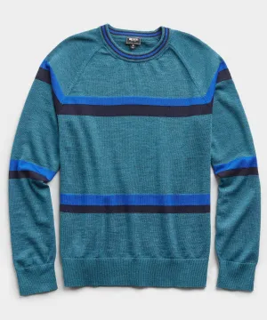 Fine Italian Merino Wool Stripe Crew in Turquoise