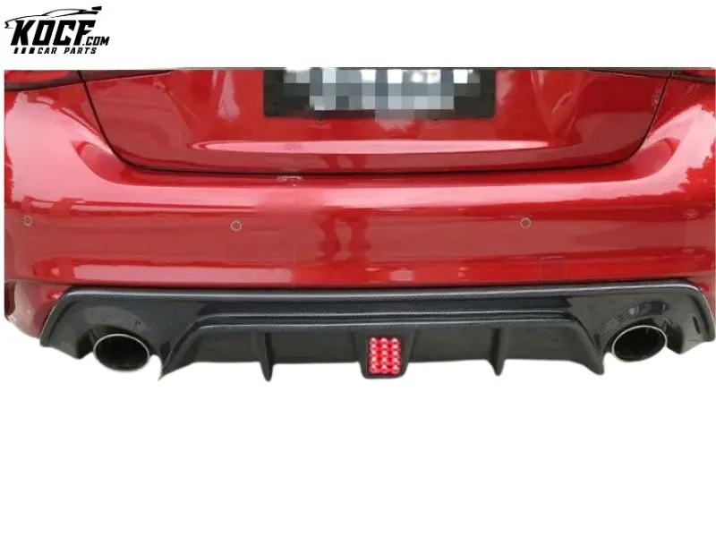 FITS 18-21 INFINITI Q50 CARBON FIBER REAR BUMPER DIFFUSER LIP W/LED BRAKE LIGHT