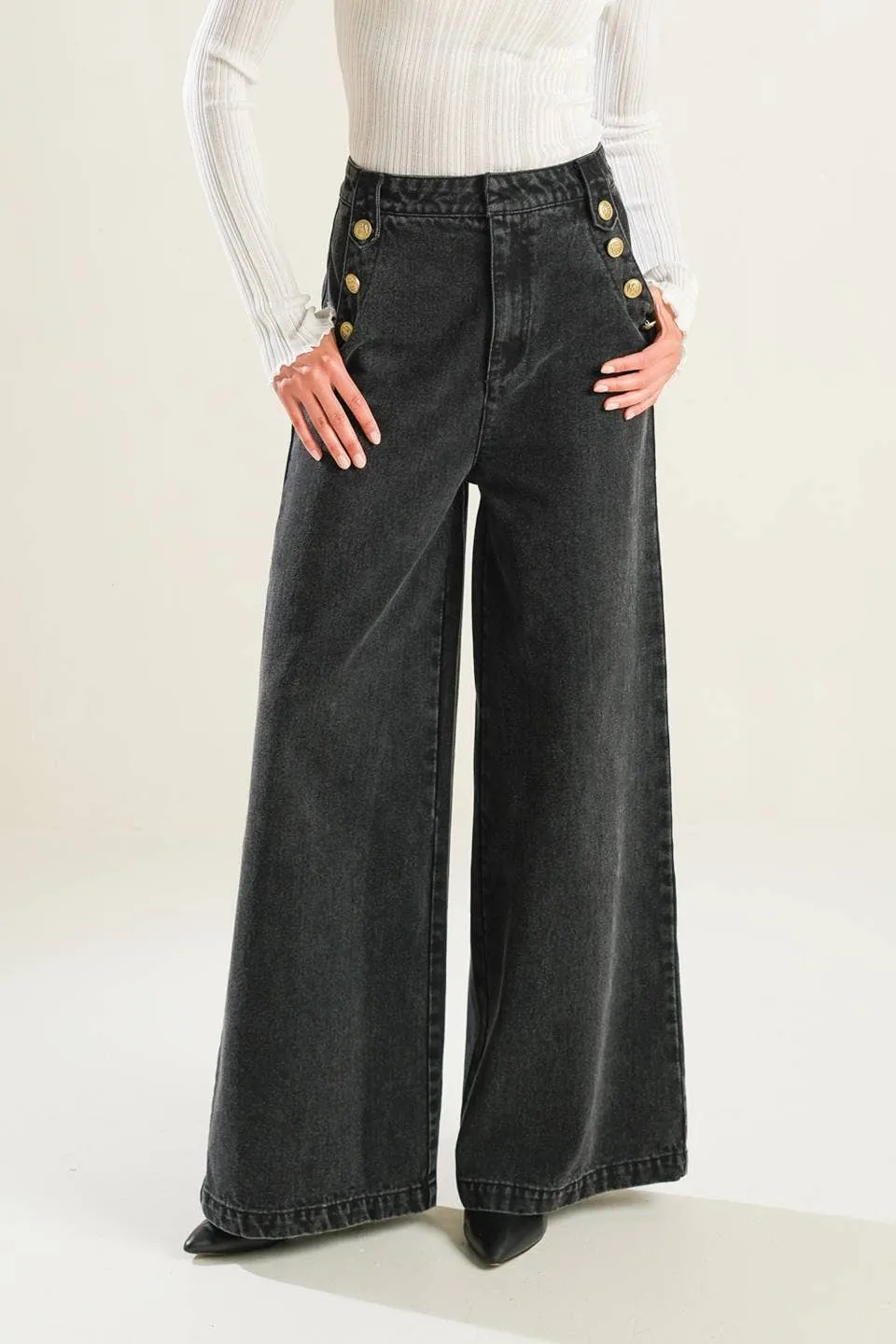 Flying Tomato Black Wide Leg Denim Pant