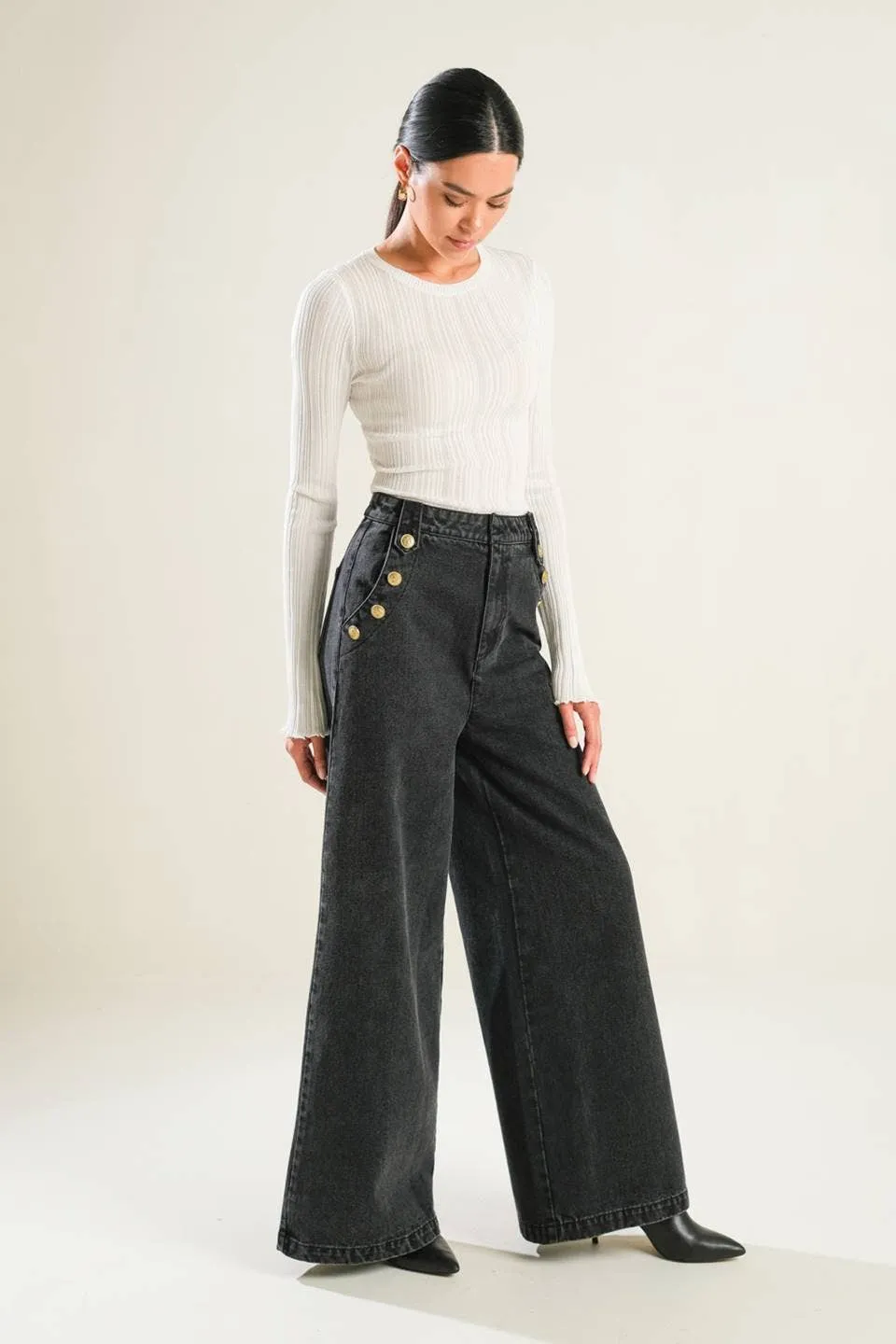 Flying Tomato Black Wide Leg Denim Pant