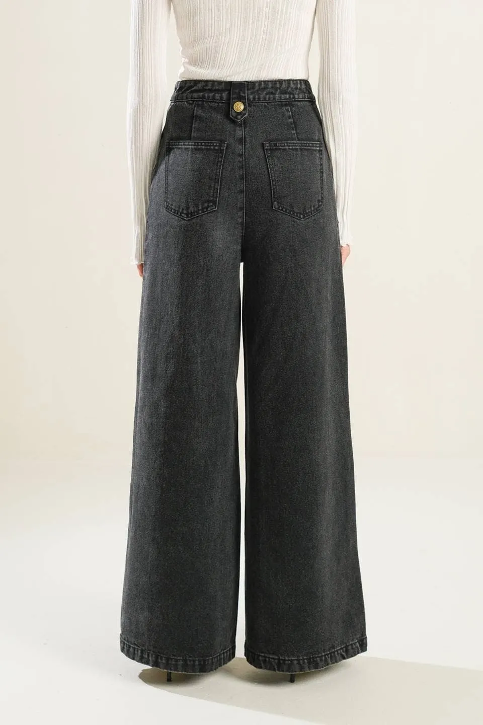 Flying Tomato Black Wide Leg Denim Pant