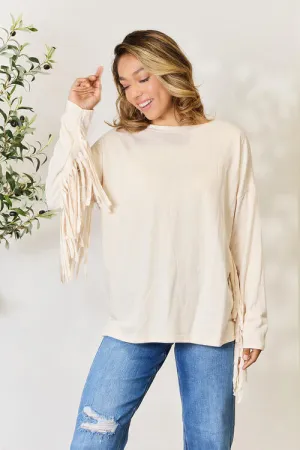 Full Size Fringe Detail Long Sleeve Blouse