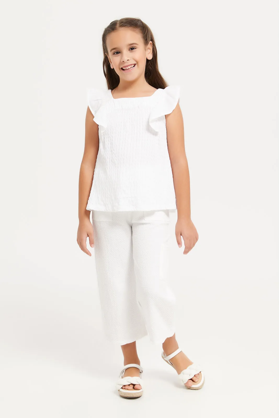 Girls White Jacquard With Pocket