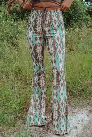 High Waist Tribal Pattern Bell Pants