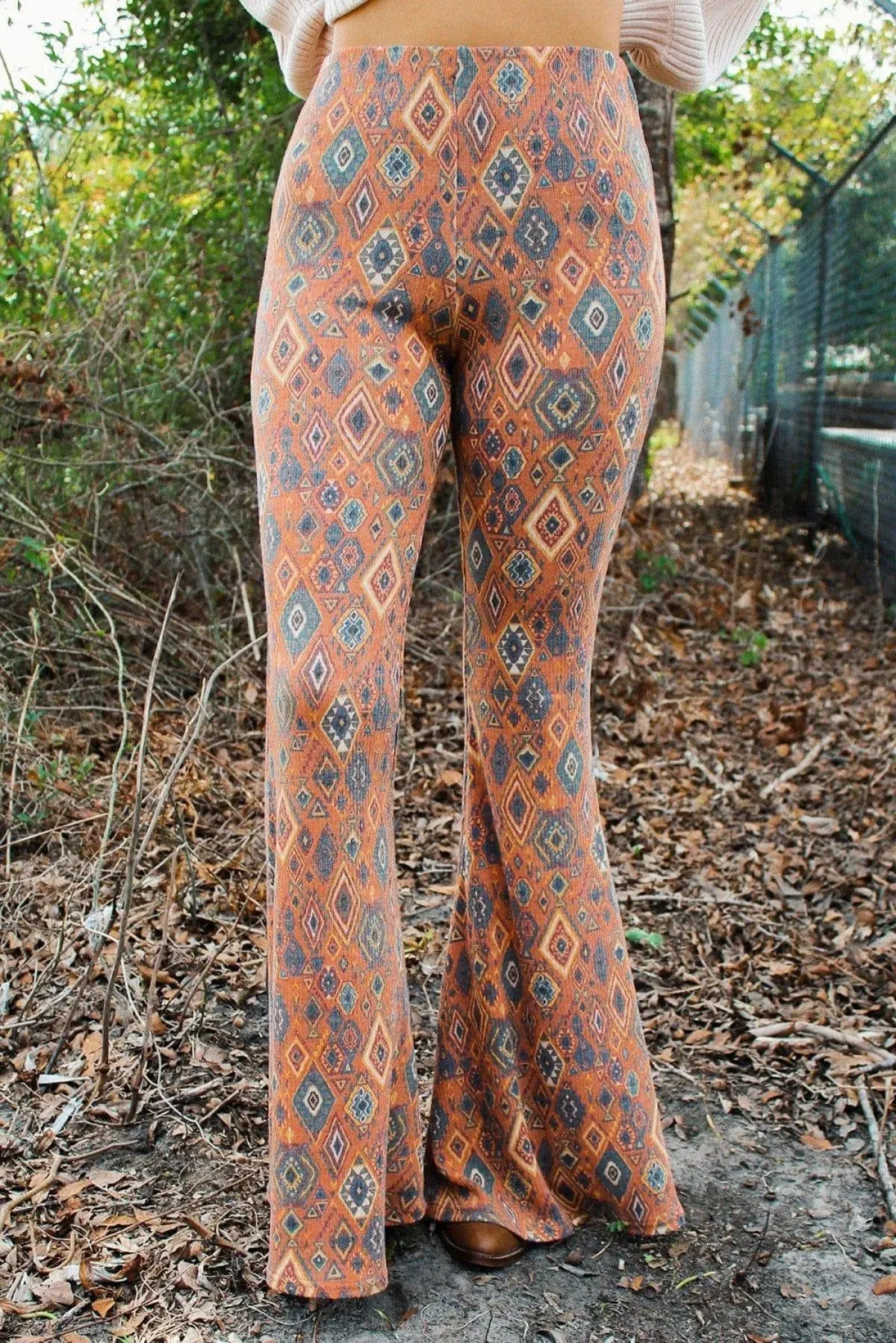 High Waist Tribal Pattern Bell Pants