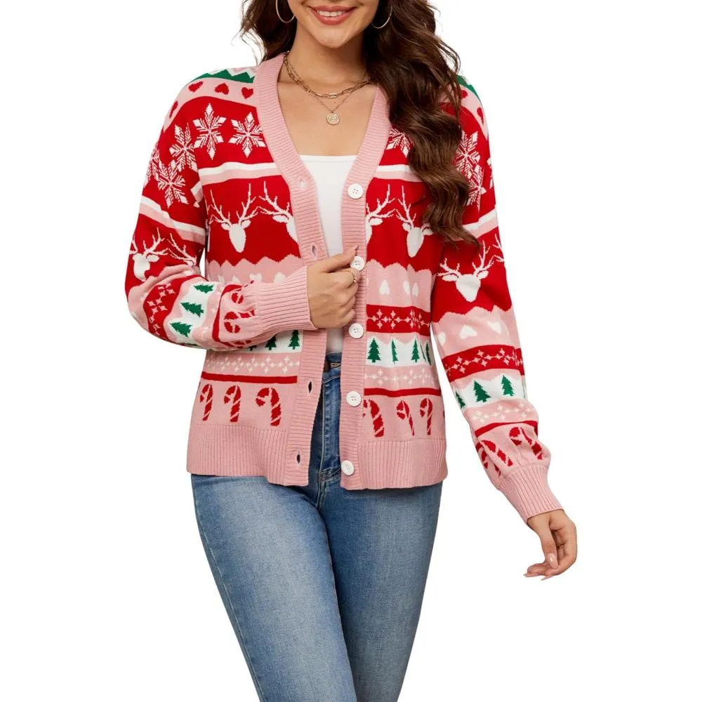 Holiday Cardigan Sweater With Button Detail