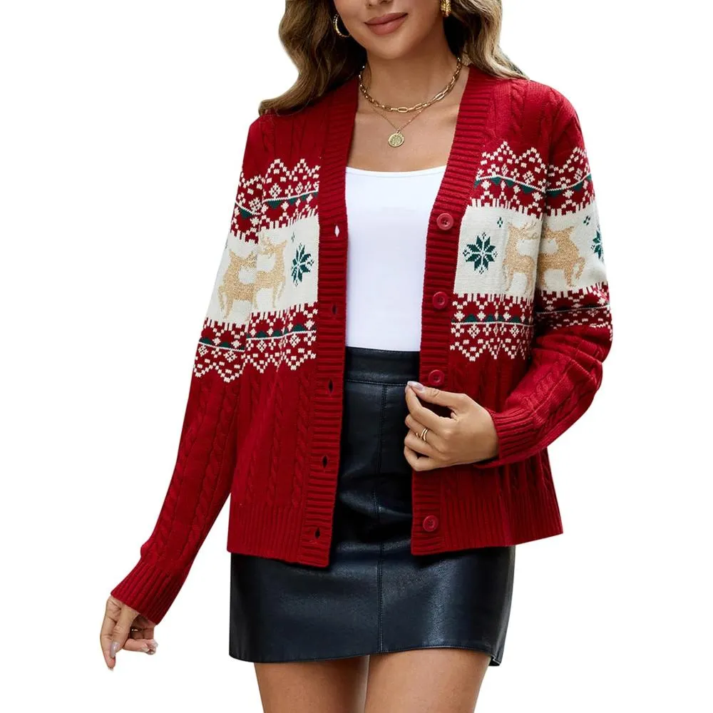 Holiday Cardigan Sweater With Button Detail