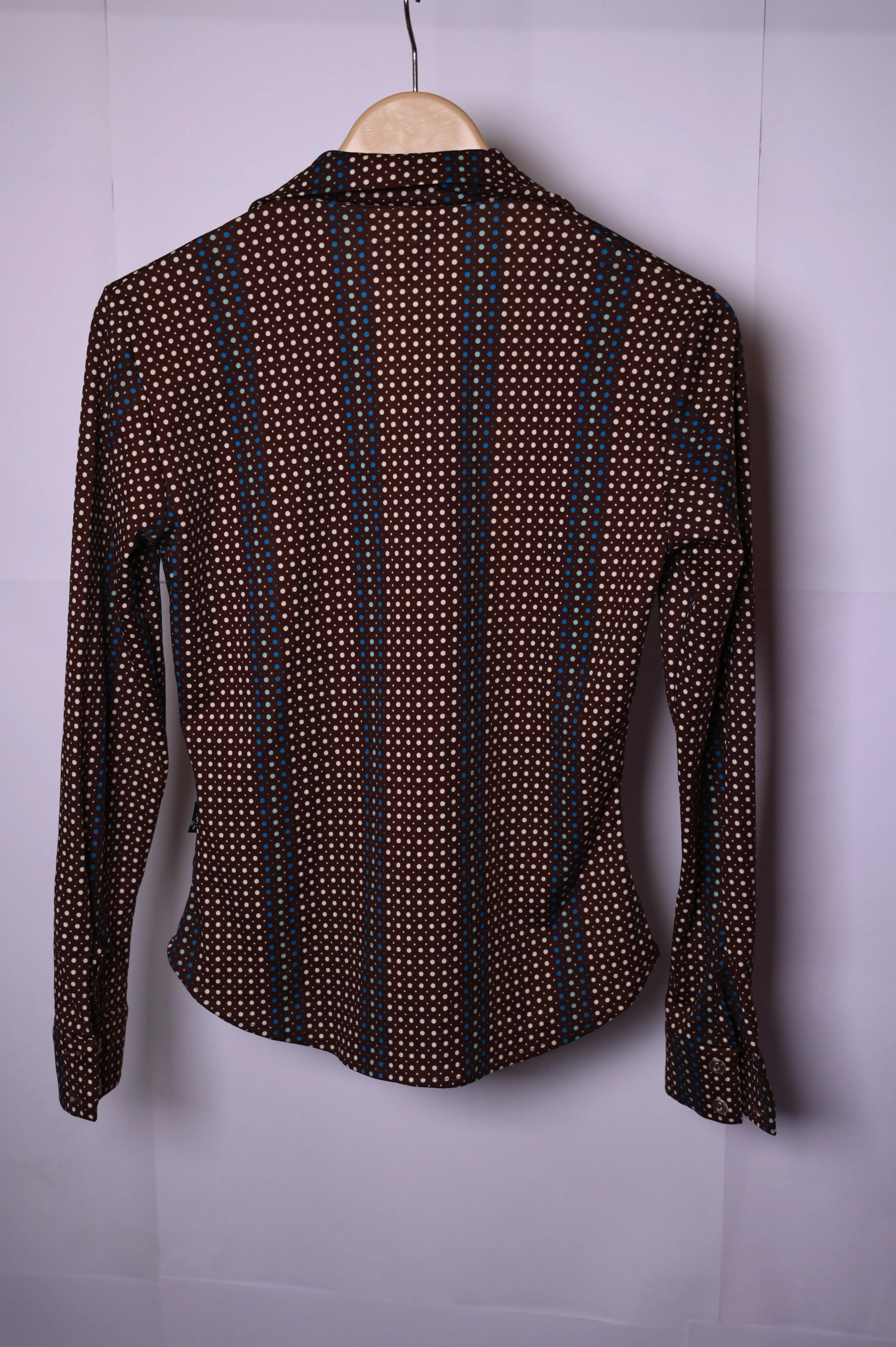 Indian Motorcycle Large Brown Button-Down Blouse with White Dots