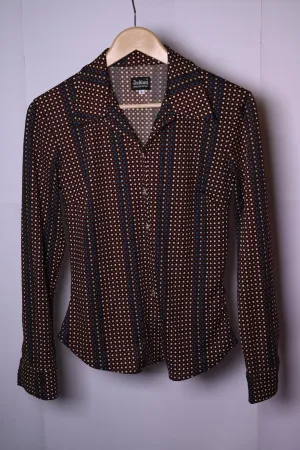 Indian Motorcycle Large Brown Button-Down Blouse with White Dots