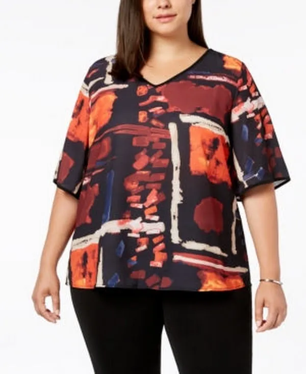 Joseph a. Womens Plus Print Back-Tie Blouse