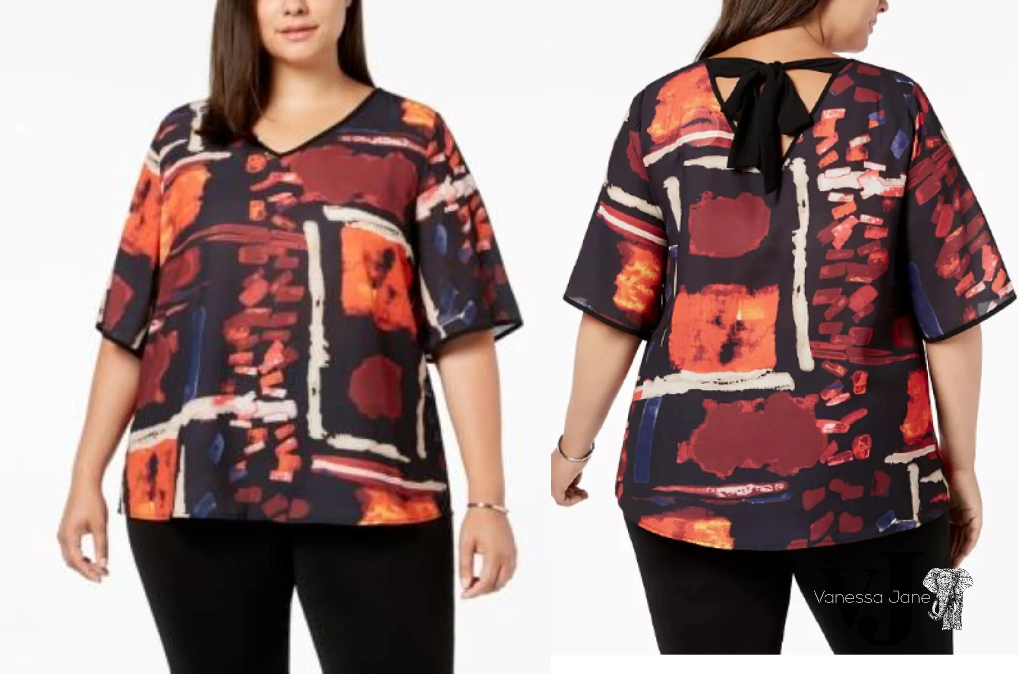 Joseph a. Womens Plus Print Back-Tie Blouse