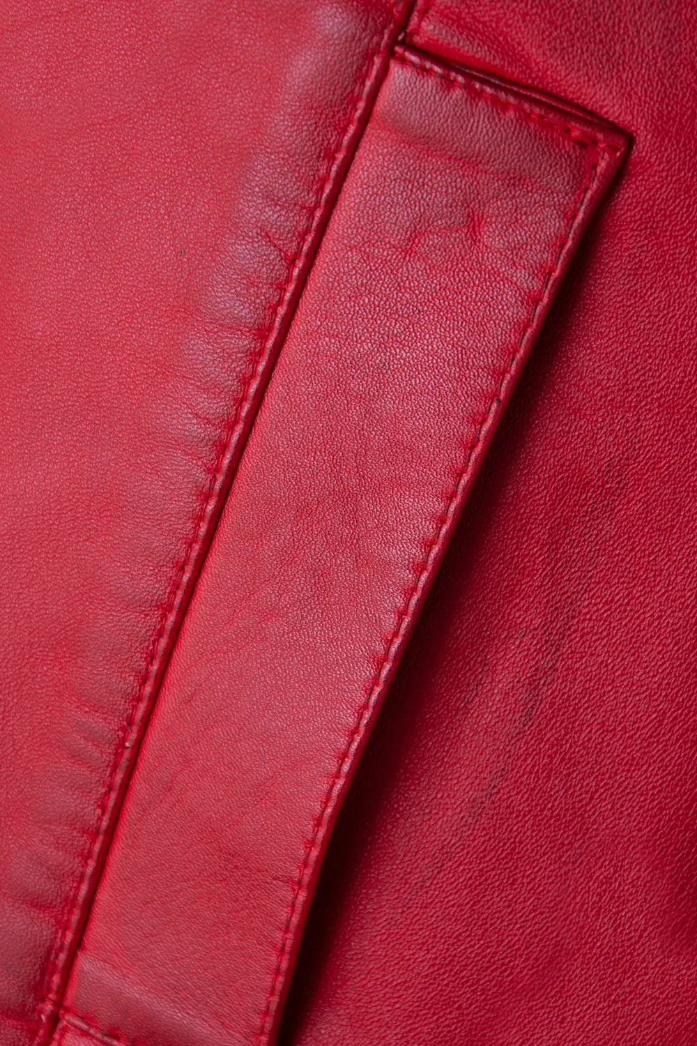 LADIES Red ¾ LEATHER COAT CLASSIC 3/4 KNEE-LENGTH