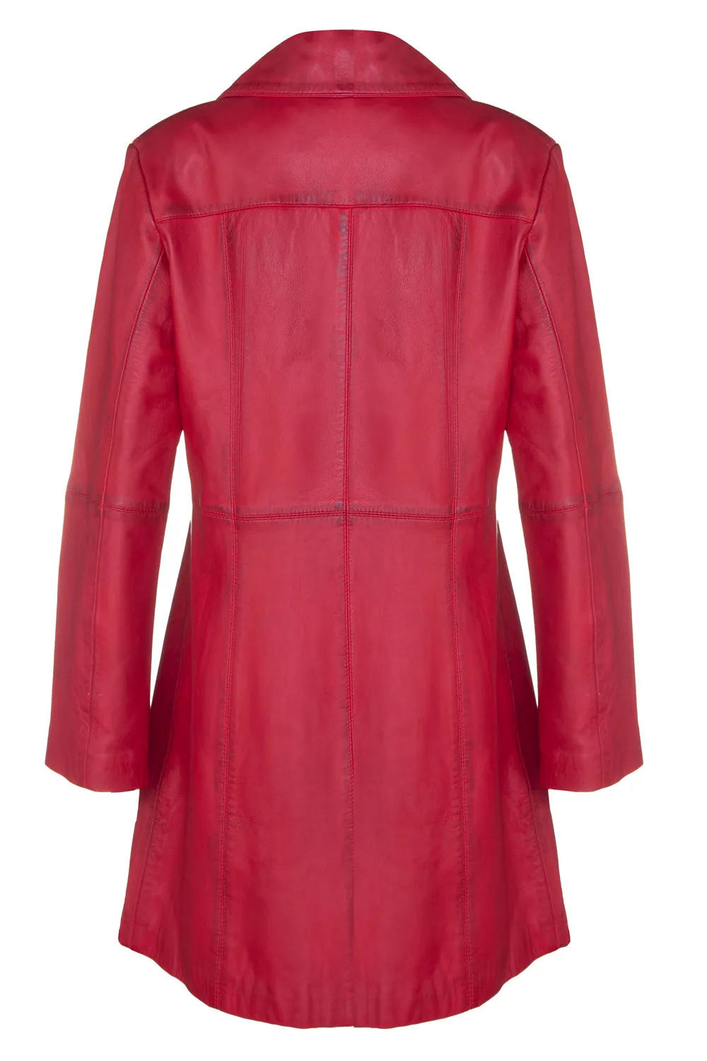 LADIES Red ¾ LEATHER COAT CLASSIC 3/4 KNEE-LENGTH