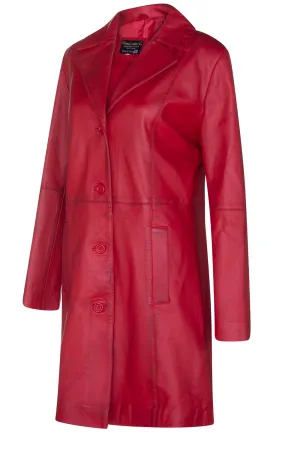 LADIES Red ¾ LEATHER COAT CLASSIC 3/4 KNEE-LENGTH