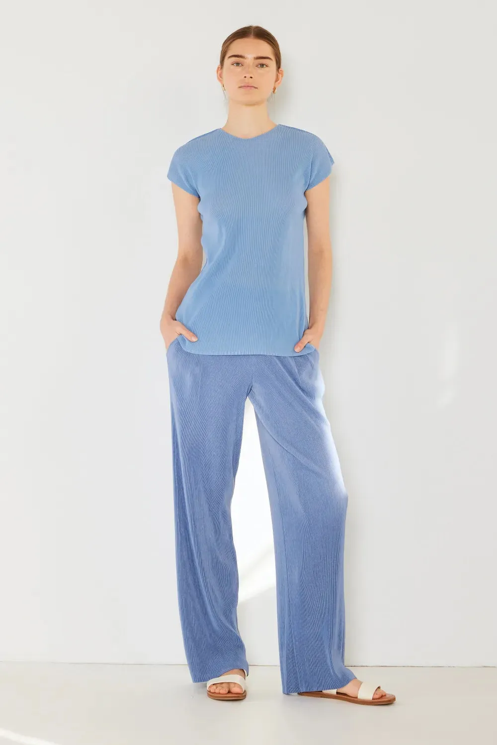 leated Elastic-Waist Wide Leg Pants