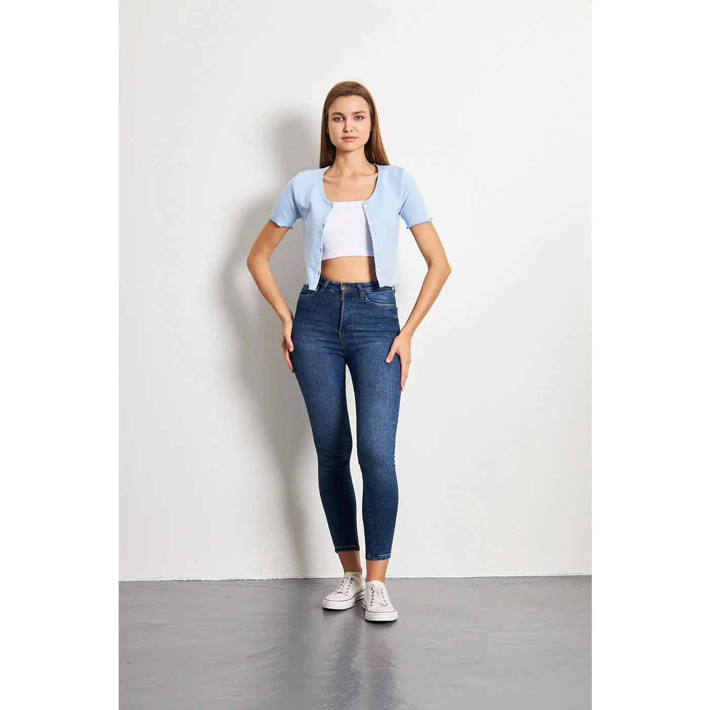 Light Blue Button Down Crop Top