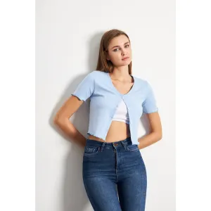 Light Blue Button Down Crop Top