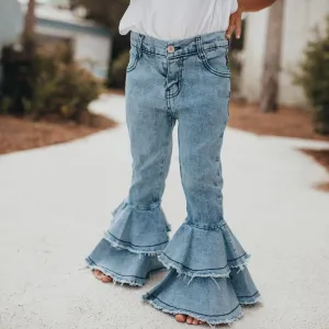 LIGHT DENIM RUFFLE PANTS