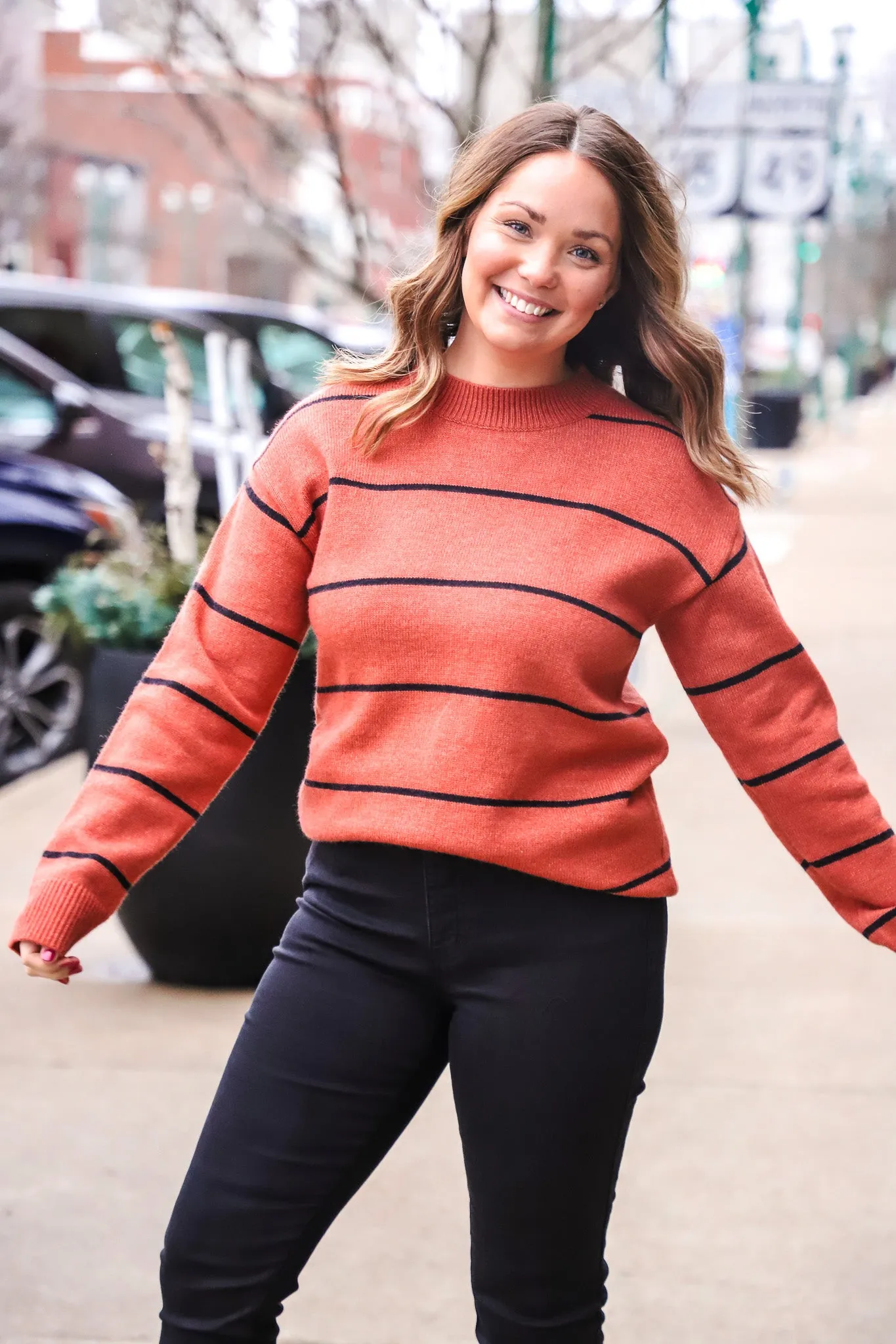 Lindsay Terracotta Striped Sweater