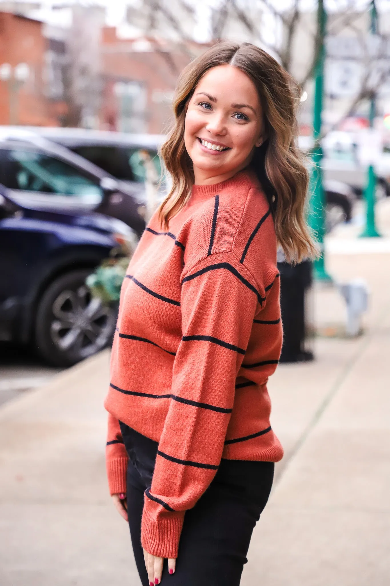 Lindsay Terracotta Striped Sweater