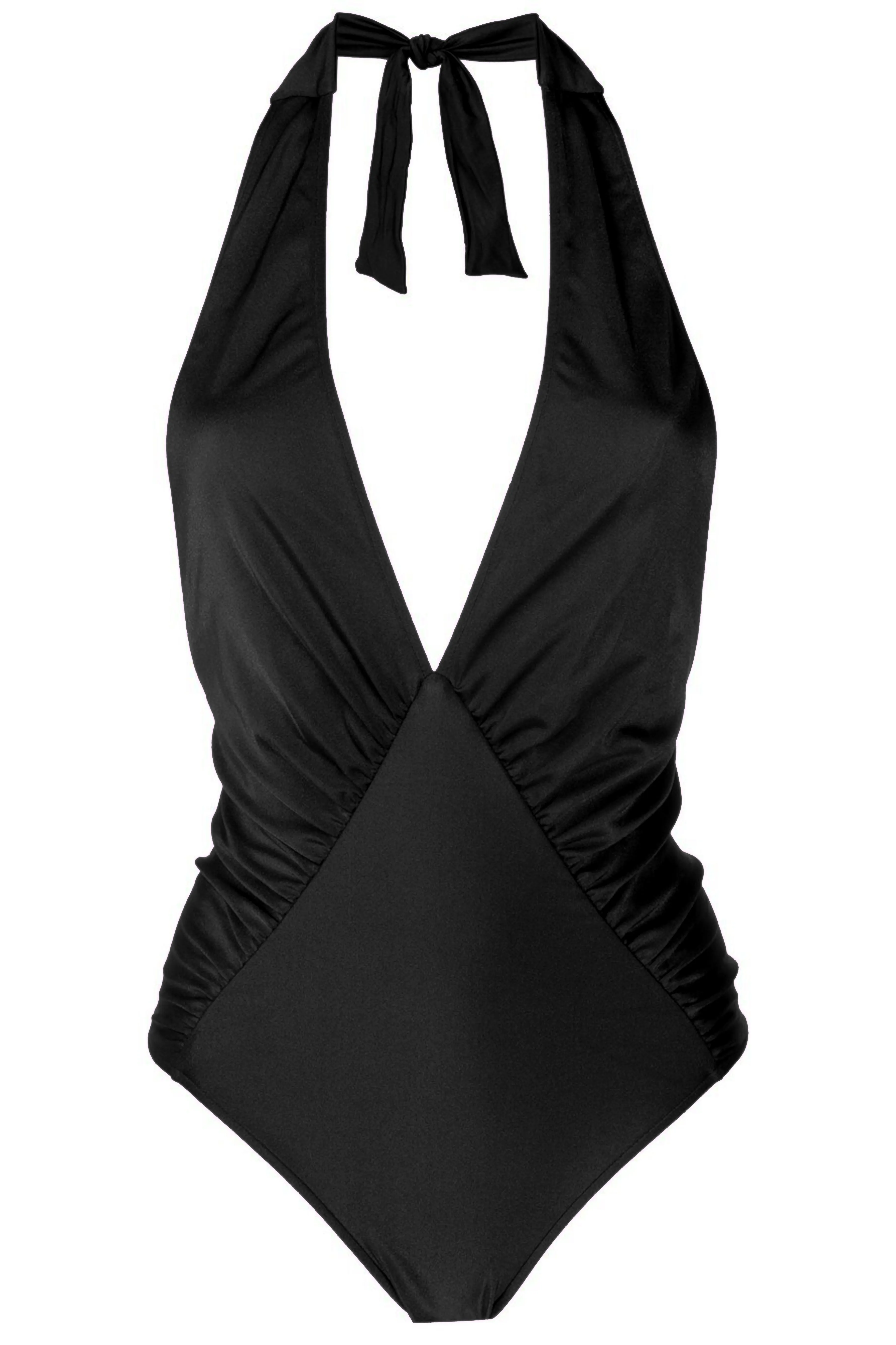 Lipstick Solid Halterneck Frilled Swimsuit